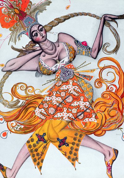 Costume design for a pas de deux danced at the opening gala of the Diaghilev ballet by Leon Bakst